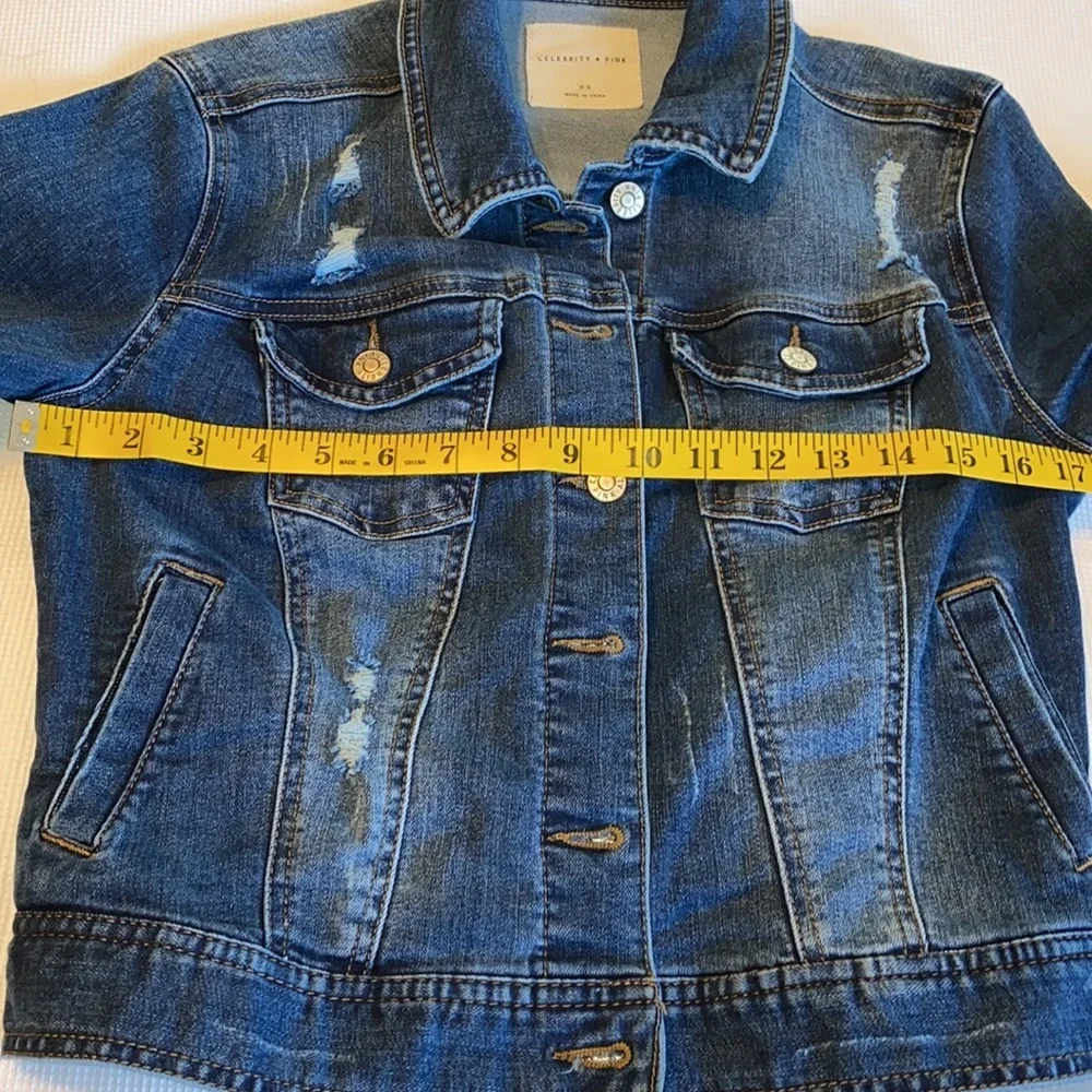 Woman’s Celebrity Pink Denim Distressed Jacket Size XS Dark Wash - Picture 8 of 12